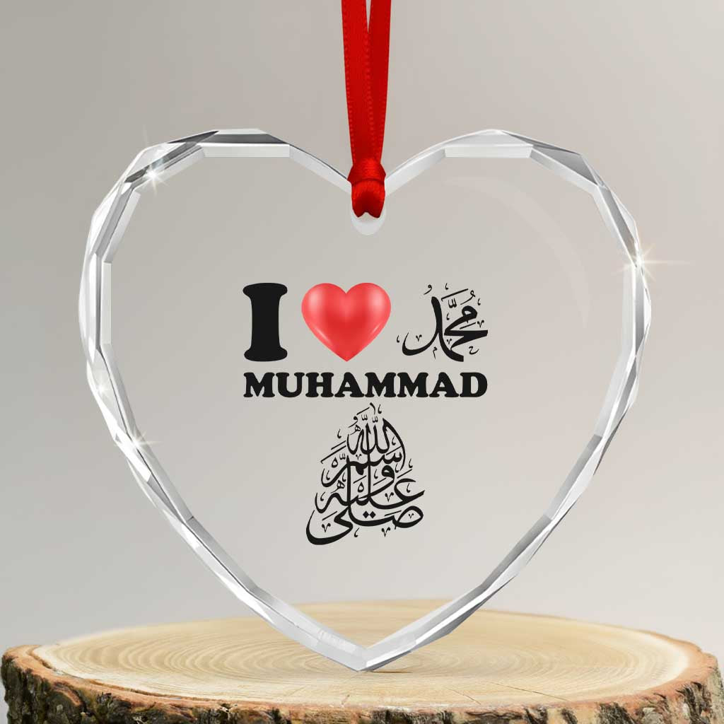 I Love Muhammad Heart Crystal Glass Ornament Musliam Identity Faith Peace Pride Islamic Calligraphy - Wonder Print Shop