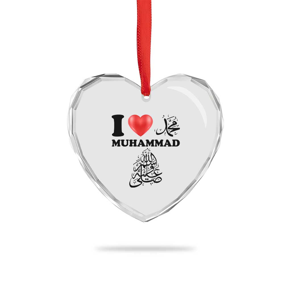 I Love Muhammad Heart Crystal Glass Ornament Musliam Identity Faith Peace Pride Islamic Calligraphy - Wonder Print Shop