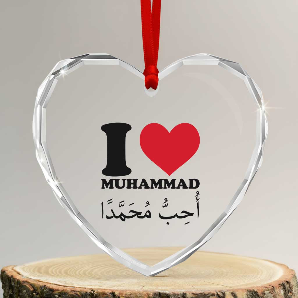 I Love Muhammad Heart Crystal Glass Ornament Musliam Identity Islamic Peace and Pride - Wonder Print Shop