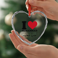I Love Muhammad Heart Crystal Glass Ornament Musliam Identity Islamic Peace and Pride - Wonder Print Shop