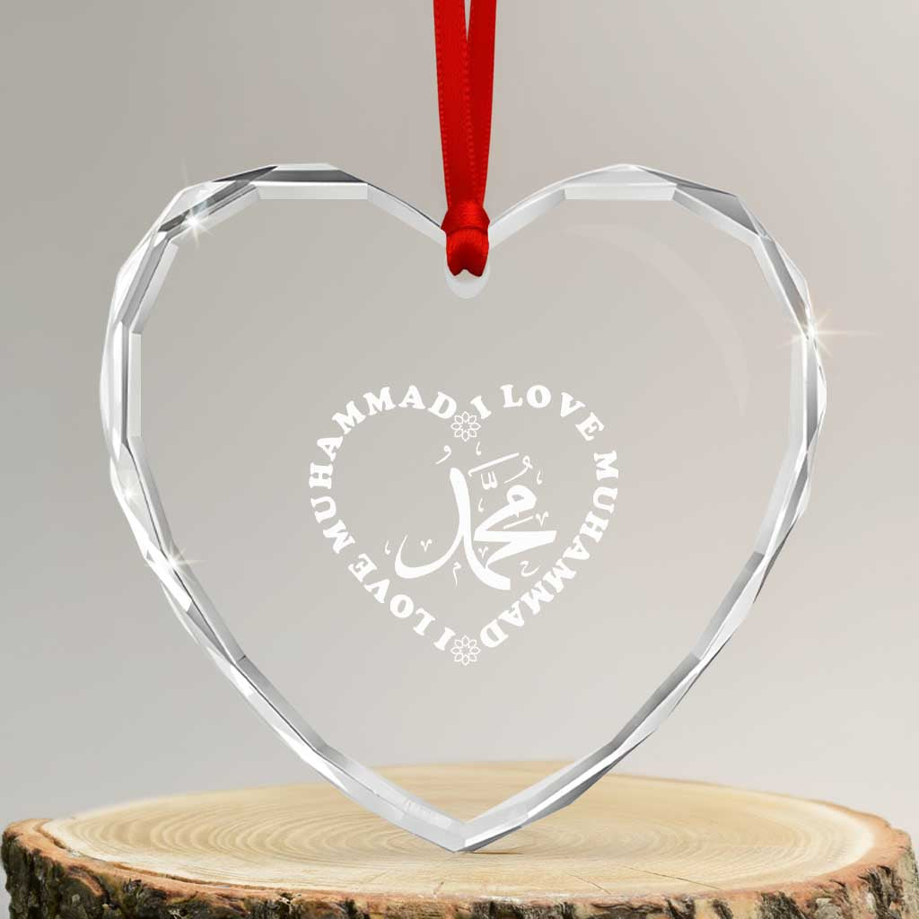 I Love Muhammad Heart Crystal Glass Ornament Musliam Identity Peace Pride Islamic Calligraphy - Wonder Print Shop
