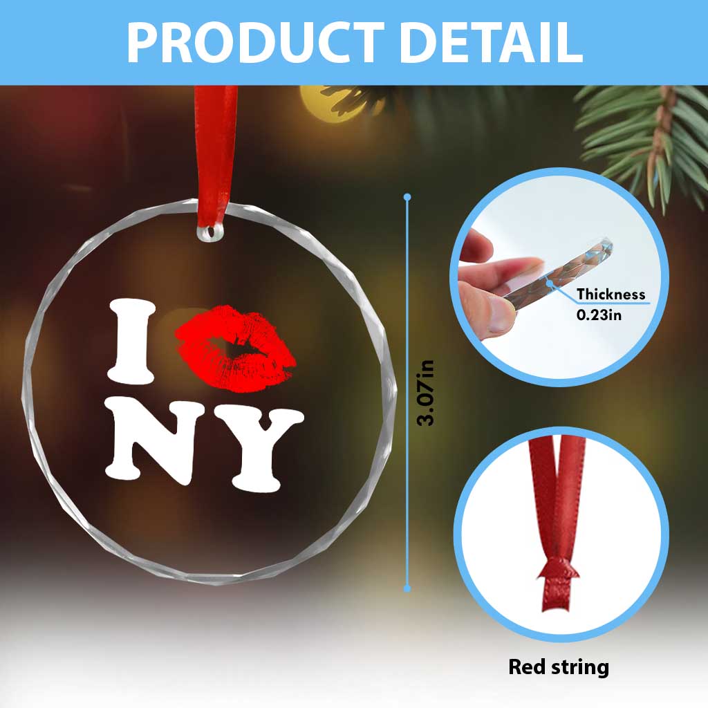 I Love NY Crystal Glass Ornament Sexy Lips Red Lipstick Kiss New York Lover Travel Gift - Wonder Print Shop