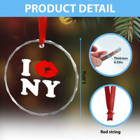 I Love NY Crystal Glass Ornament Sexy Lips Red Lipstick Kiss New York Lover Travel Gift - Wonder Print Shop
