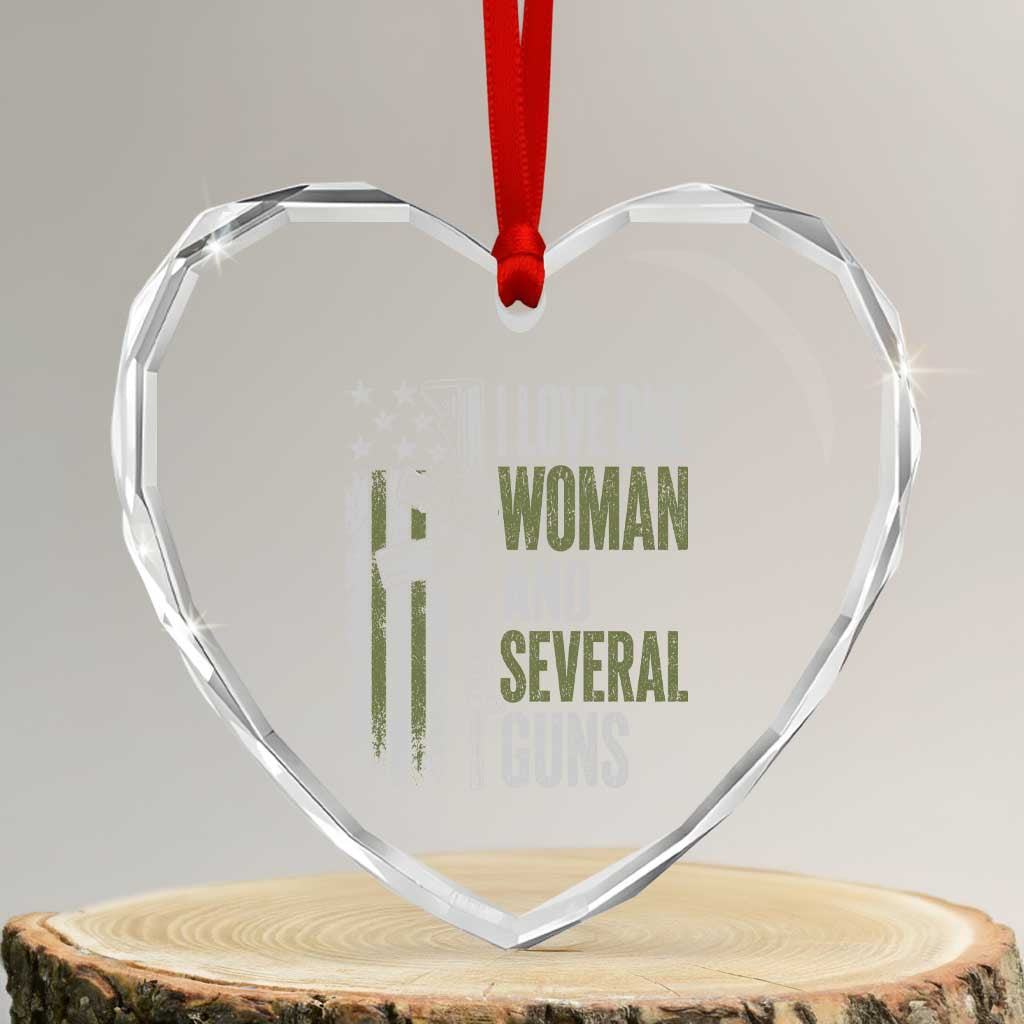 I Love One Woman And Several Guns Heart Crystal Glass Ornament Vintage American Flag Funny Husband Gun Lover