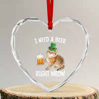 I Need A Beer Right Meow Funny Cat Drinking Joke Heart Crystal Glass Ornament St Patricks Day Humor