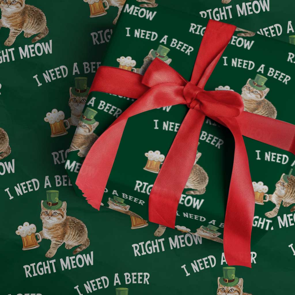 I Need A Beer Right Meow Funny Cat Drinking Joke Wrapping Paper Roll St Patricks Day Humor