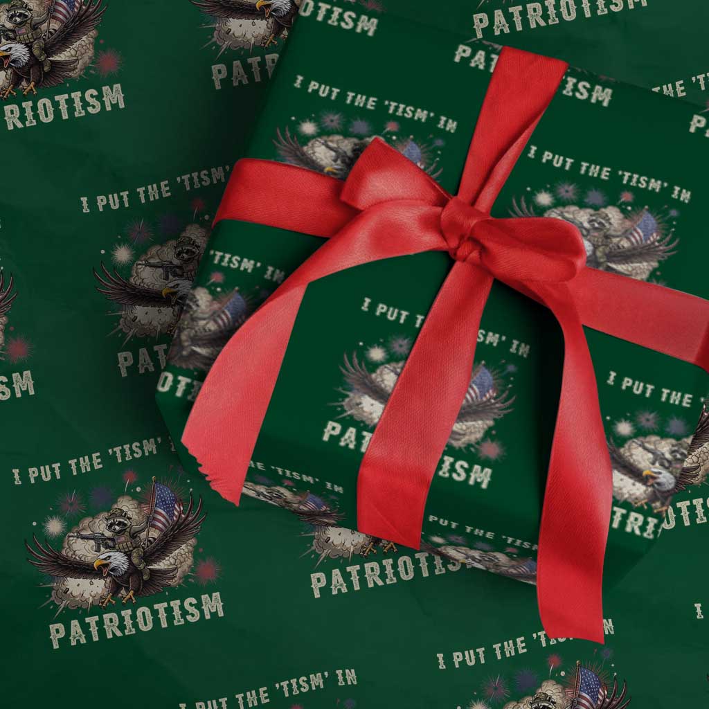 I Put The Tism in Patriotism Wrapping Paper Roll Retro Eagle Raccoon USA Flag