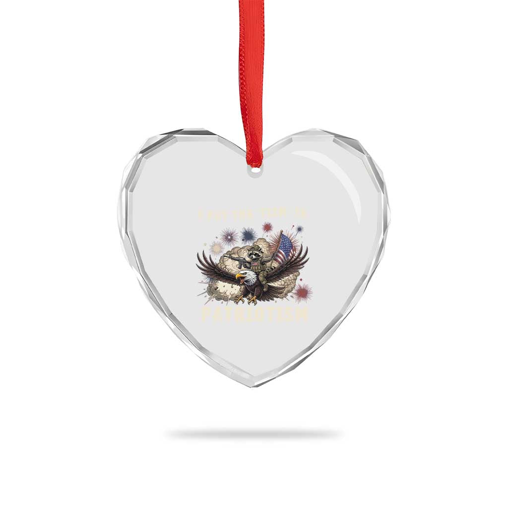 I Put The Tism in Patriotism Heart Crystal Glass Ornament Retro Eagle Raccoon USA Flag