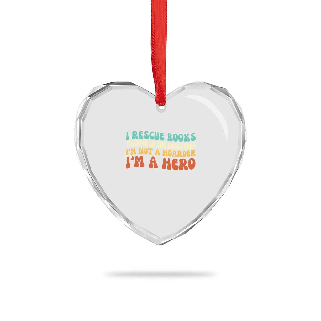 I Rescue Books Heart Crystal Glass Ornament Funny Booksellers Bookworm Book Lover Reader Gift - Wonder Print Shop