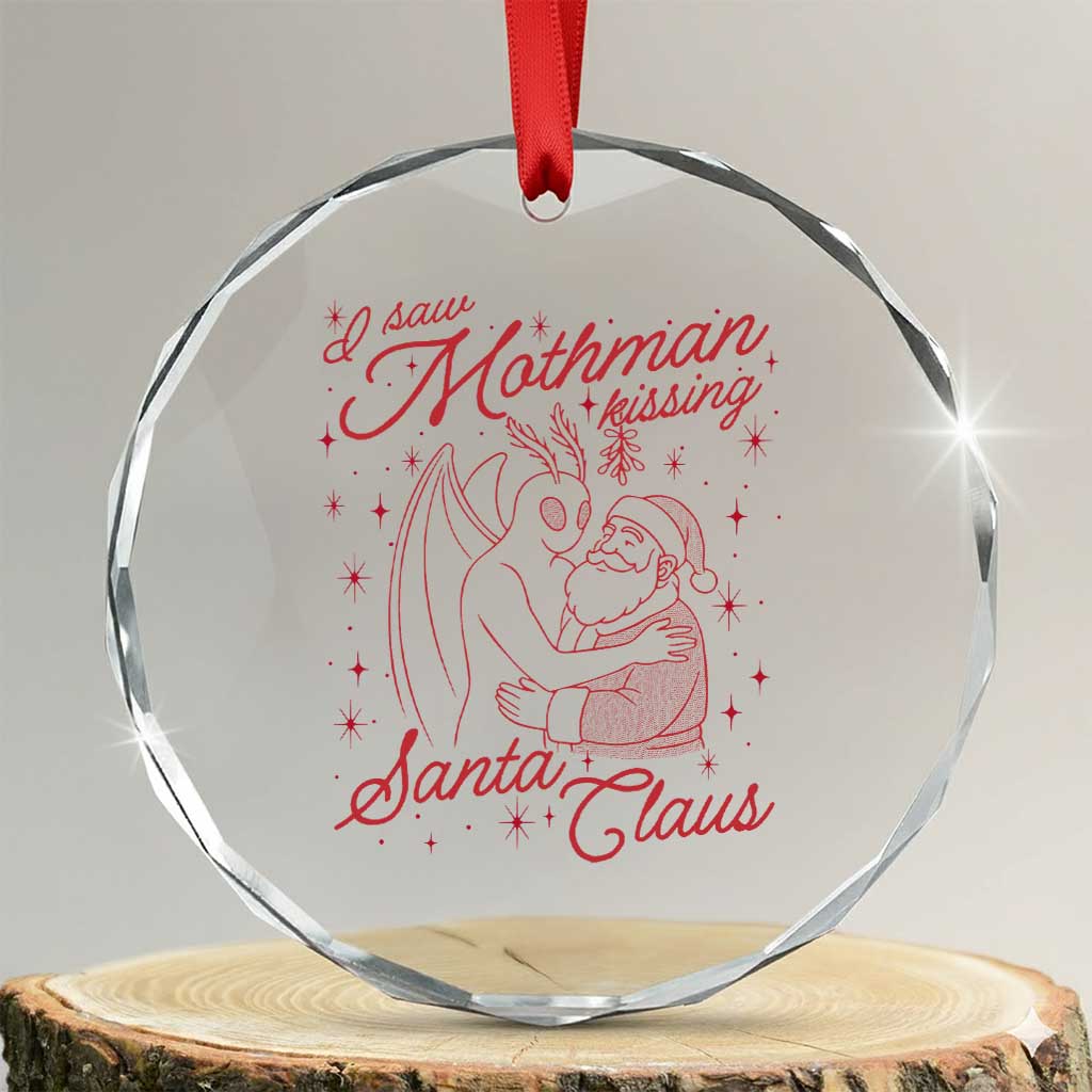 I Saw Mothman Kissing Santa Claus Crystal Glass Ornament Funny Cryptid Christmas Gag Gift - Wonder Print Shop