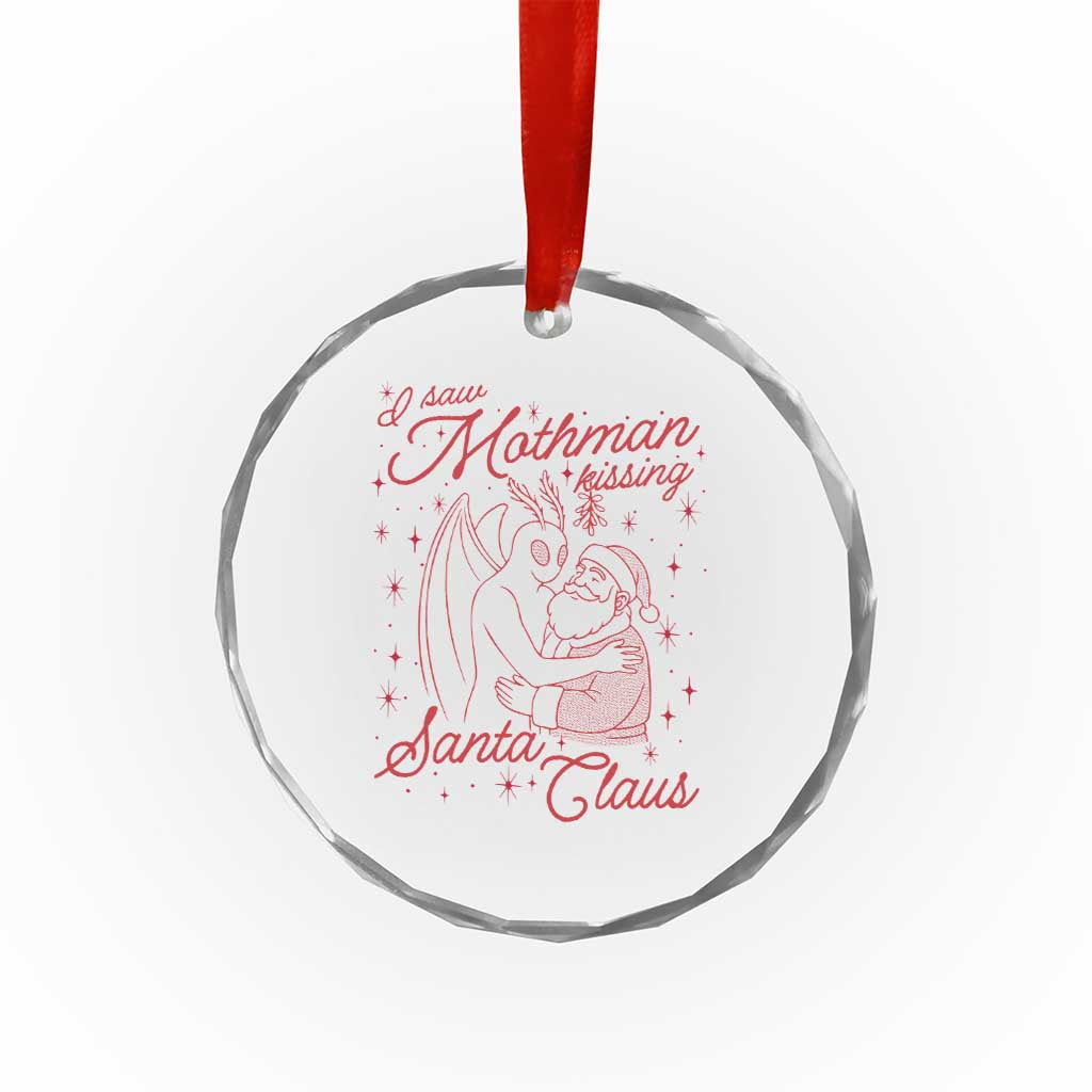I Saw Mothman Kissing Santa Claus Crystal Glass Ornament Funny Cryptid Christmas Gag Gift - Wonder Print Shop