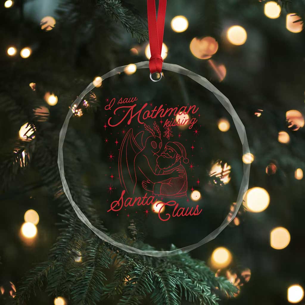 I Saw Mothman Kissing Santa Claus Crystal Glass Ornament Funny Cryptid Christmas Gag Gift - Wonder Print Shop