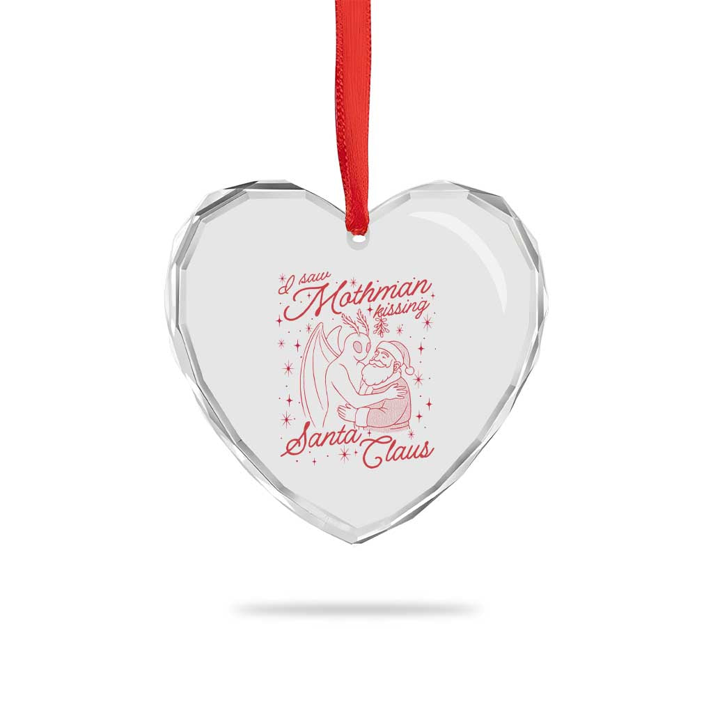 I Saw Mothman Kissing Santa Claus Heart Crystal Glass Ornament Funny Cryptid Christmas Gag Gift - Wonder Print Shop