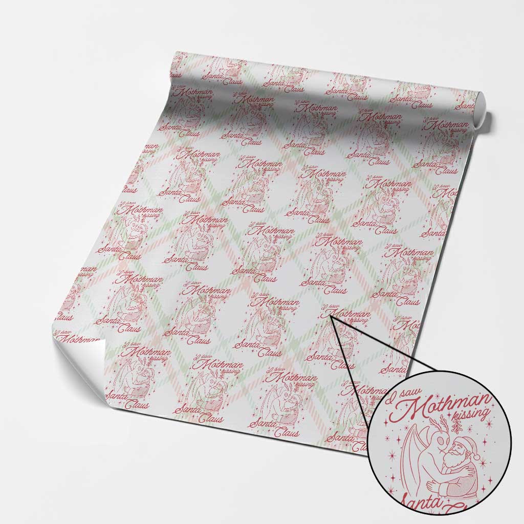 I Saw Mothman Kissing Santa Claus Wrapping Paper Roll Funny Cryptid Christmas Gag Gift - Wonder Print Shop