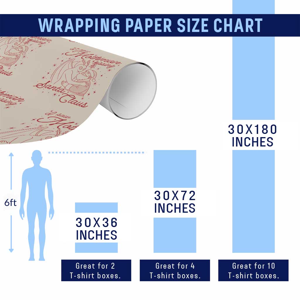 I Saw Mothman Kissing Santa Claus Wrapping Paper Roll Funny Cryptid Christmas Gag Gift - Wonder Print Shop