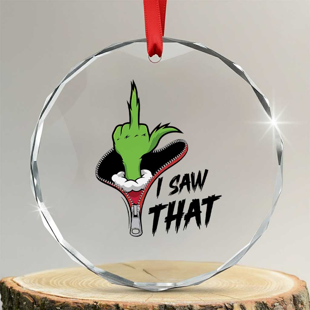 I Saw That Crystal Glass Ornament Funny Elf Hand Christmas - Wonder Print Shop