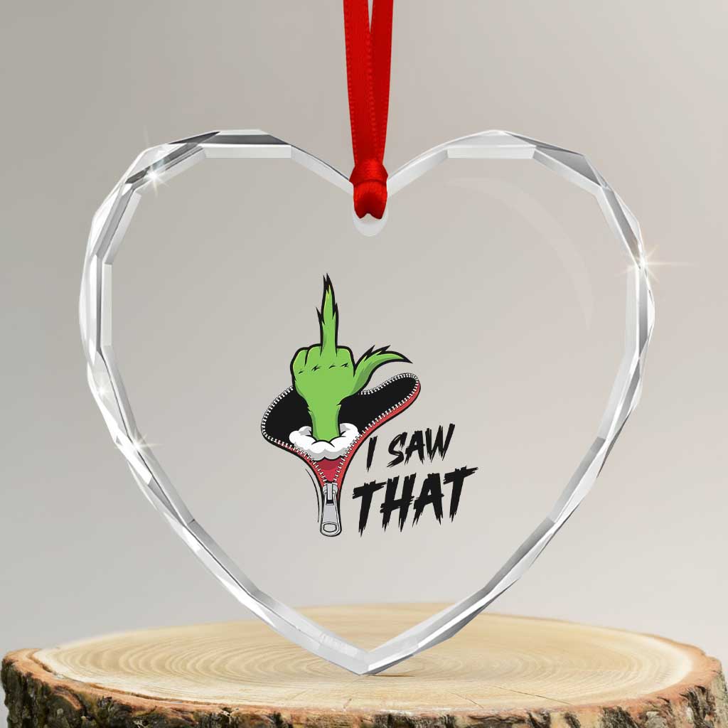 I Saw That Heart Crystal Glass Ornament Funny Elf Hand Christmas - Wonder Print Shop