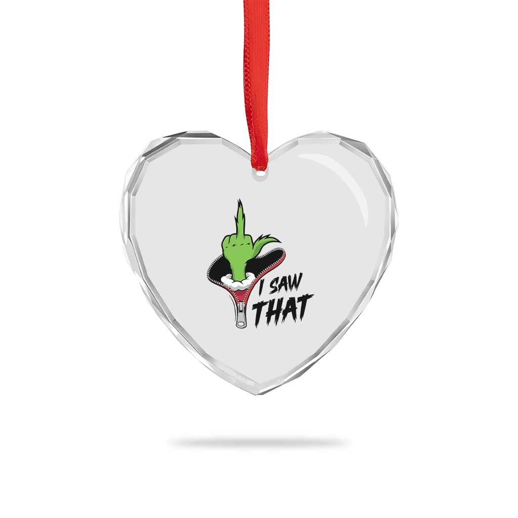 I Saw That Heart Crystal Glass Ornament Funny Elf Hand Christmas - Wonder Print Shop