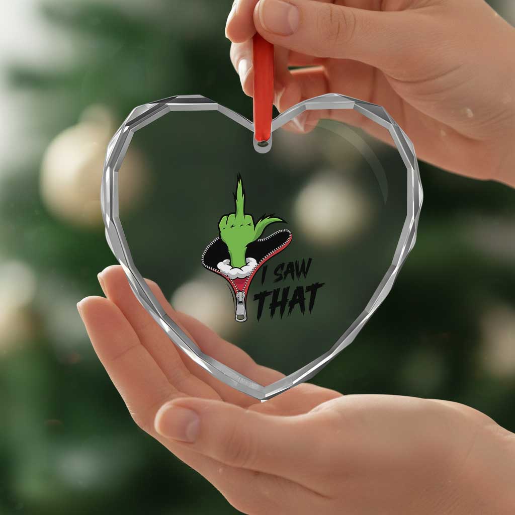 I Saw That Heart Crystal Glass Ornament Funny Elf Hand Christmas - Wonder Print Shop