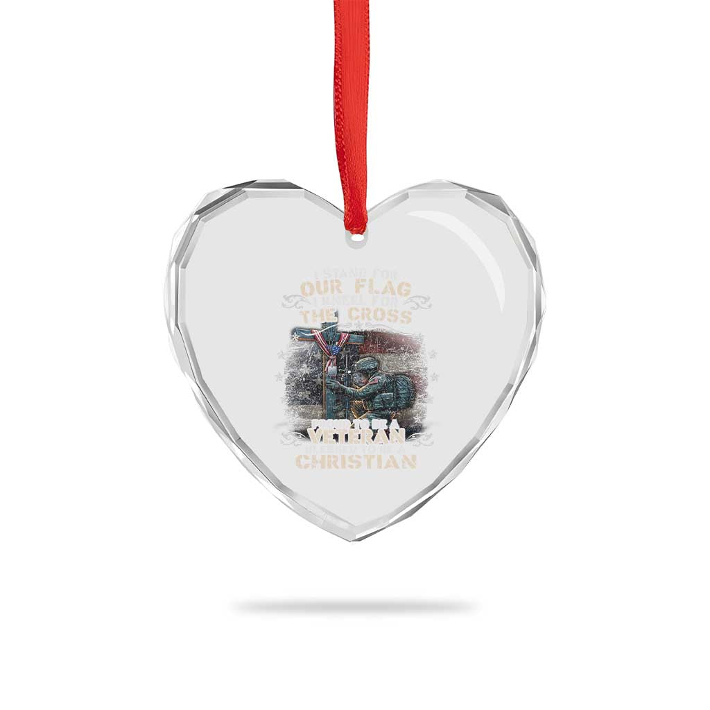 I Stand For Our Flag I Kneel For The Cross Proud Christian Veteran Heart Crystal Glass Ornament - Wonder Print Shop