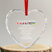 I Stand With Canada Greenland Mexico Panama Gaza Ukraine Heart Crystal Glass Ornament - Wonder Print Shop