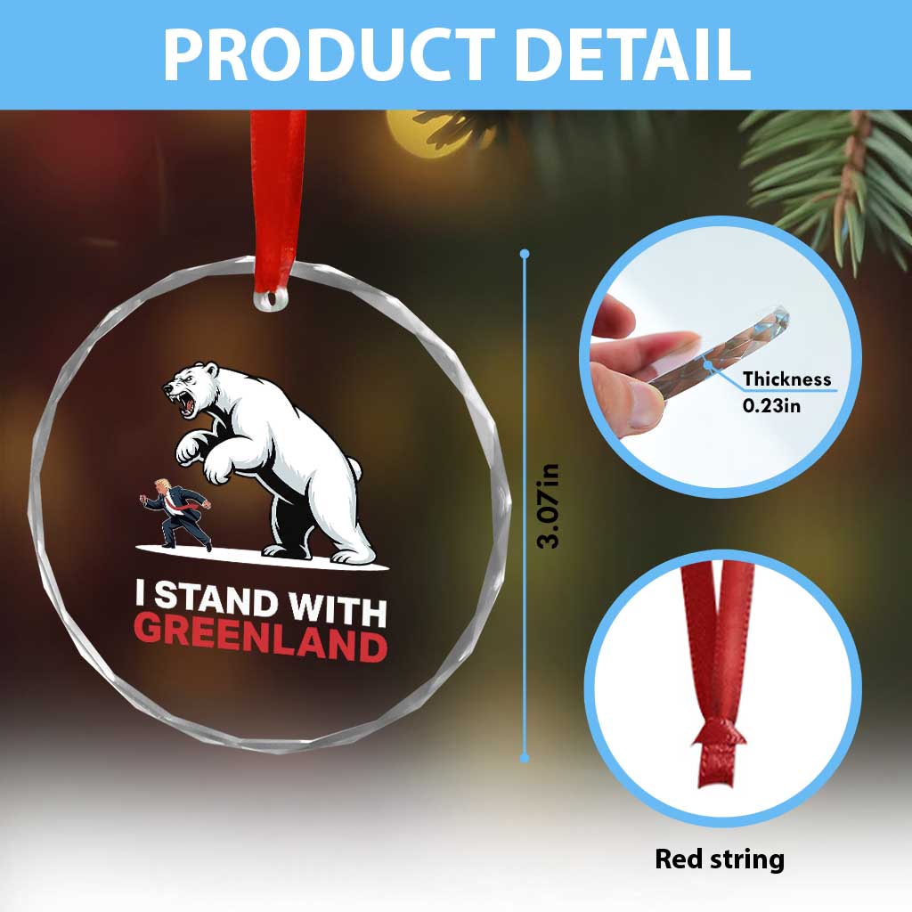 I Stand With Greenland Crystal Glass Ornament Anti Fascist Political Parody Gift