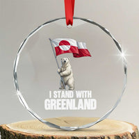 I Stand With Greenland Crystal Glass Ornament Cute Polar Bear Holding Flag Political Support