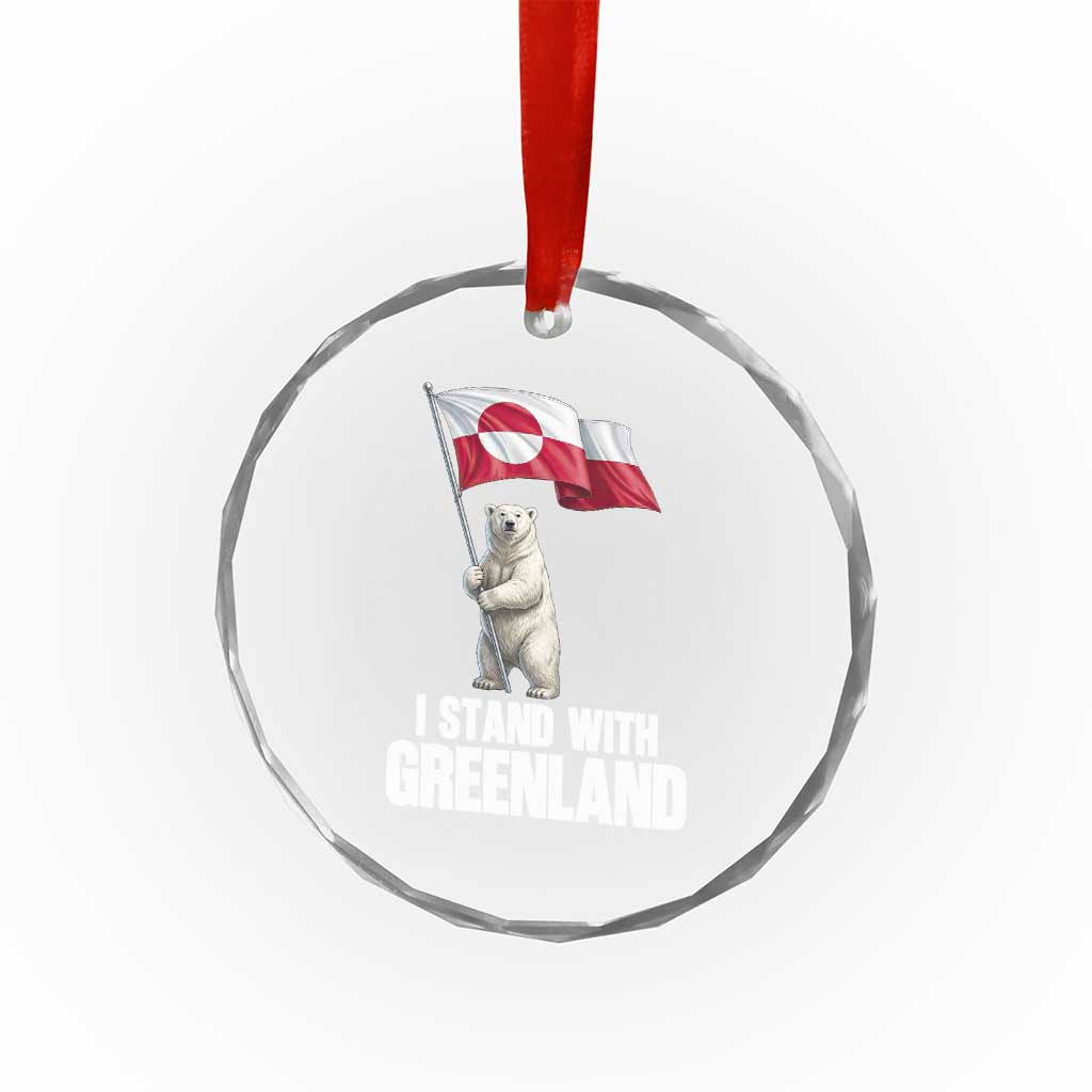 I Stand With Greenland Crystal Glass Ornament Cute Polar Bear Holding Flag Political Support