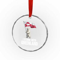 I Stand With Greenland Crystal Glass Ornament Cute Polar Bear Holding Flag Political Support