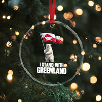 I Stand With Greenland Crystal Glass Ornament Cute Polar Bear Holding Flag Political Support