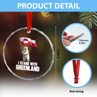 I Stand With Greenland Crystal Glass Ornament Cute Polar Bear Holding Flag Political Support