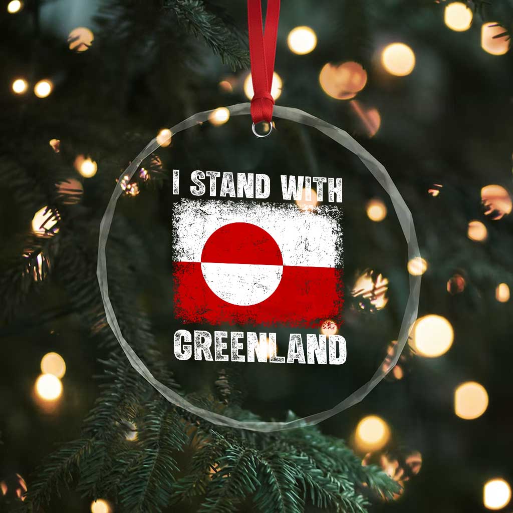 I Stand With Greenland Crystal Glass Ornament Grunge Flag
