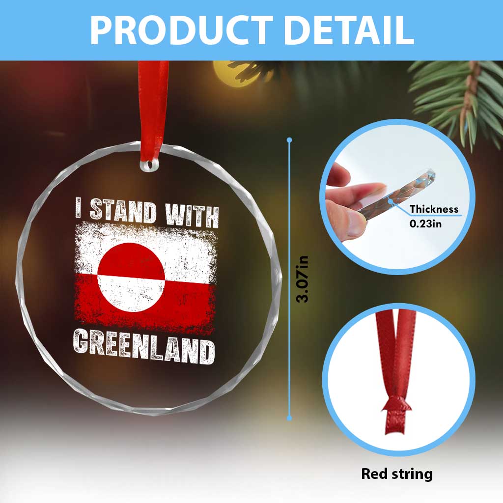I Stand With Greenland Crystal Glass Ornament Grunge Flag