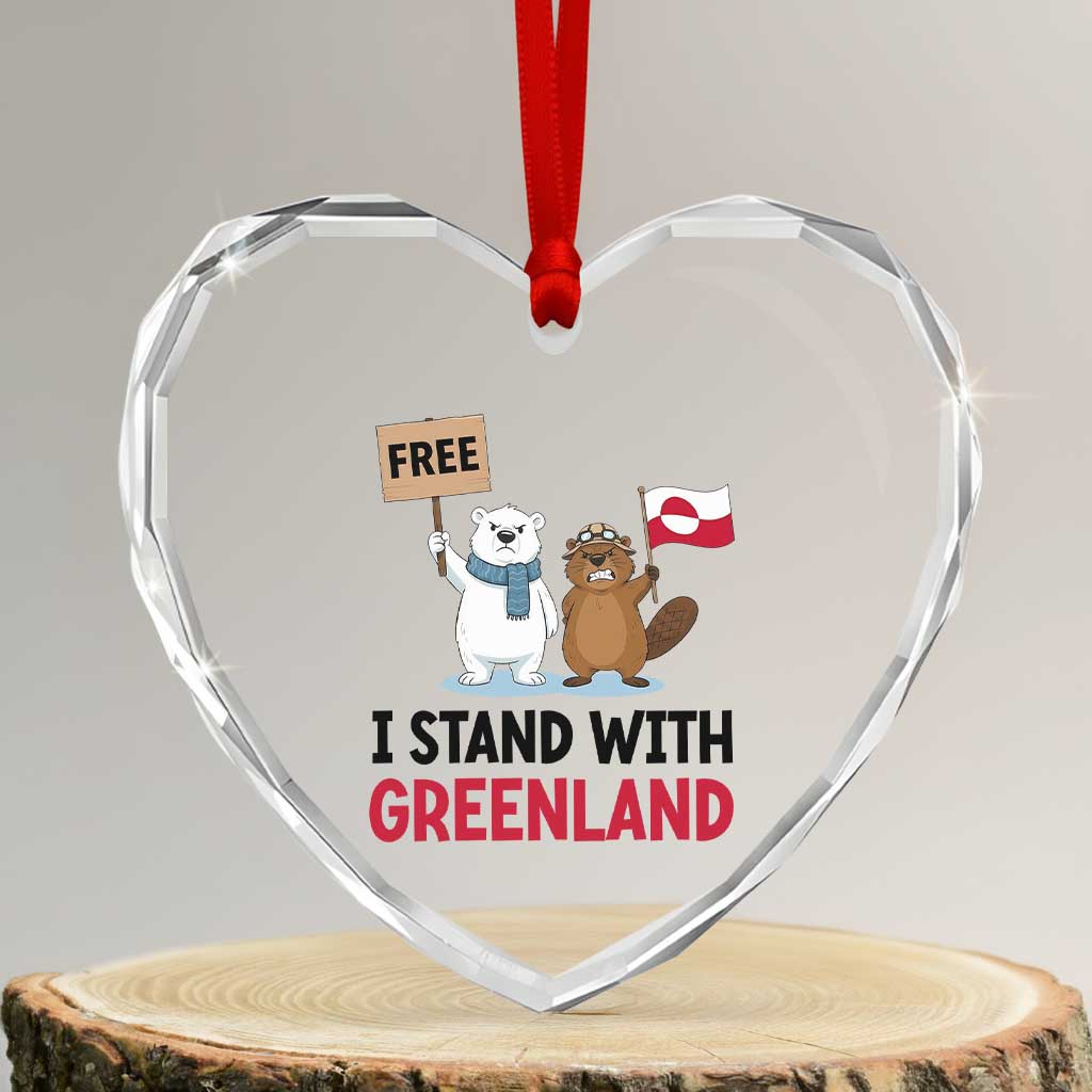 I Stand With Greenland Heart Crystal Glass Ornament Anti Authoritarian Political Gag Gift