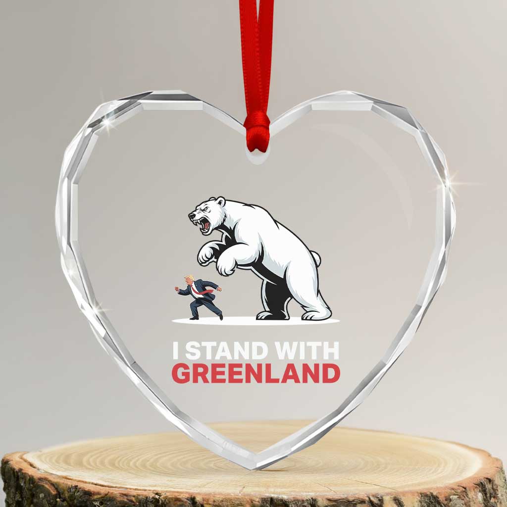 I Stand With Greenland Heart Crystal Glass Ornament Anti Fascist Political Parody Gift