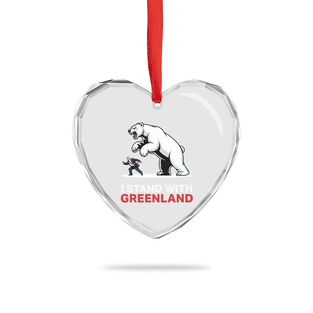 I Stand With Greenland Heart Crystal Glass Ornament Anti Fascist Political Parody Gift