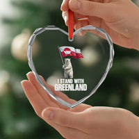 I Stand With Greenland Heart Crystal Glass Ornament Cute Polar Bear Holding Flag Political Support