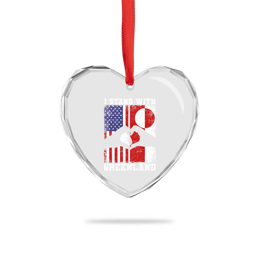I Stand With Greenland Heart Crystal Glass Ornament Greenlander US Flag Greenland American Usa America