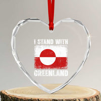 I Stand With Greenland Heart Crystal Glass Ornament Grunge Flag