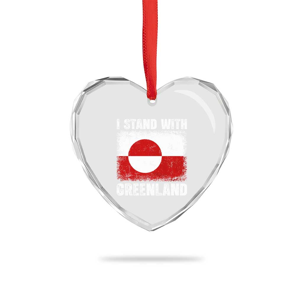 I Stand With Greenland Heart Crystal Glass Ornament Grunge Flag