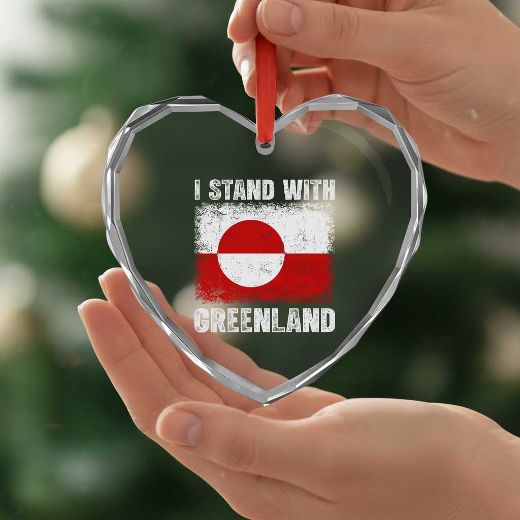 I Stand With Greenland Heart Crystal Glass Ornament Grunge Flag