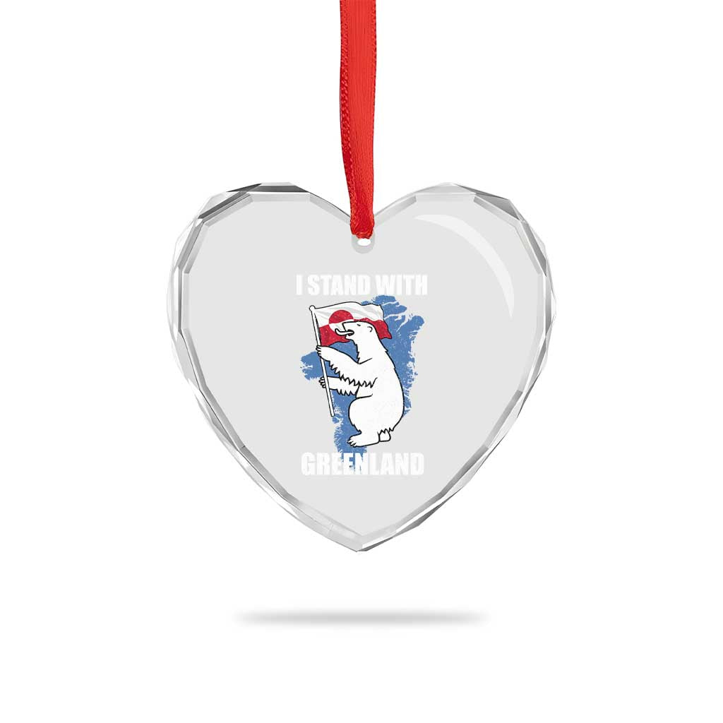 I Stand With Greenland Heart Crystal Glass Ornament Polar Bear Greenland Protest