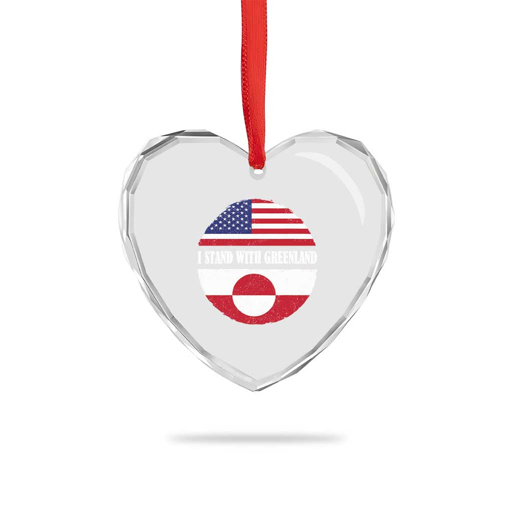 I Stand With Greenland Heart Crystal Glass Ornament Political Protest Greenlander American Flag