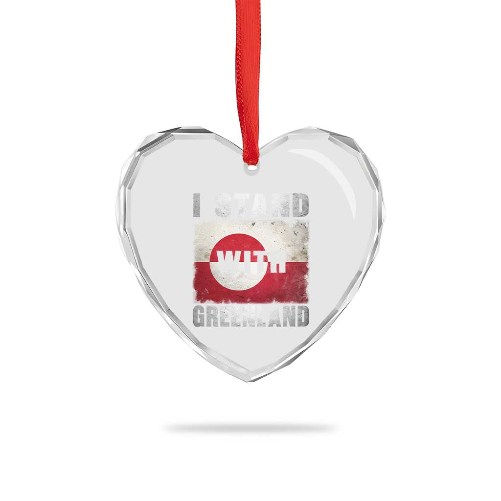 I Stand With Greenland Heart Crystal Glass Ornament Support Greenlanders Vintage Greenland Flag