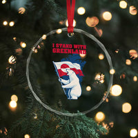 I Stand With Greenland Patriotic Crystal Glass Ornament Polar Bear Holding Flag Over Map
