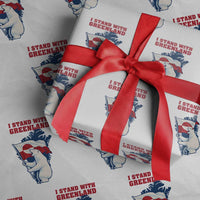 I Stand With Greenland Patriotic Wrapping Paper Roll Polar Bear Holding Flag Over Map