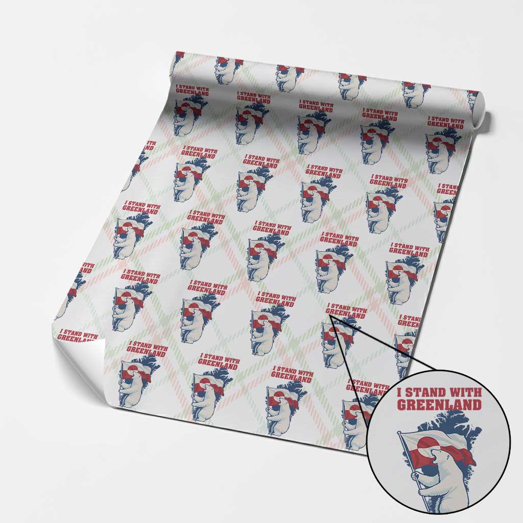 I Stand With Greenland Patriotic Wrapping Paper Roll Polar Bear Holding Flag Over Map
