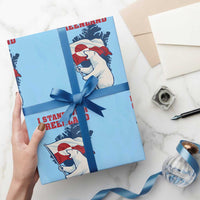 I Stand With Greenland Patriotic Wrapping Paper Roll Polar Bear Holding Flag Over Map