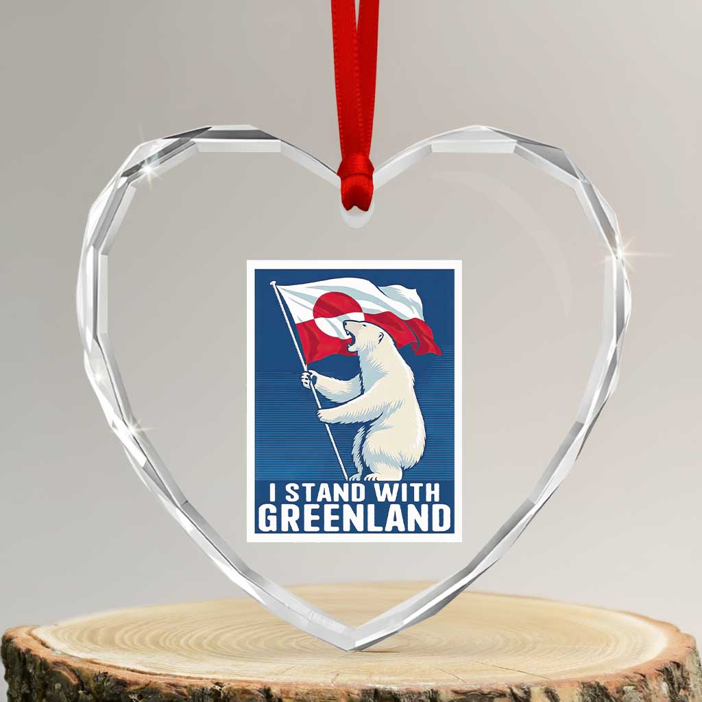 I Stand With Greenland Polar Bear Resist Heart Crystal Glass Ornament Vintage Patriotic Propaganda Sovereignty Protest