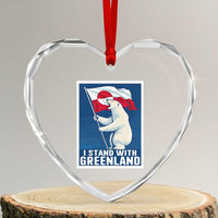 I Stand With Greenland Polar Bear Resist Heart Crystal Glass Ornament Vintage Patriotic Propaganda Sovereignty Protest